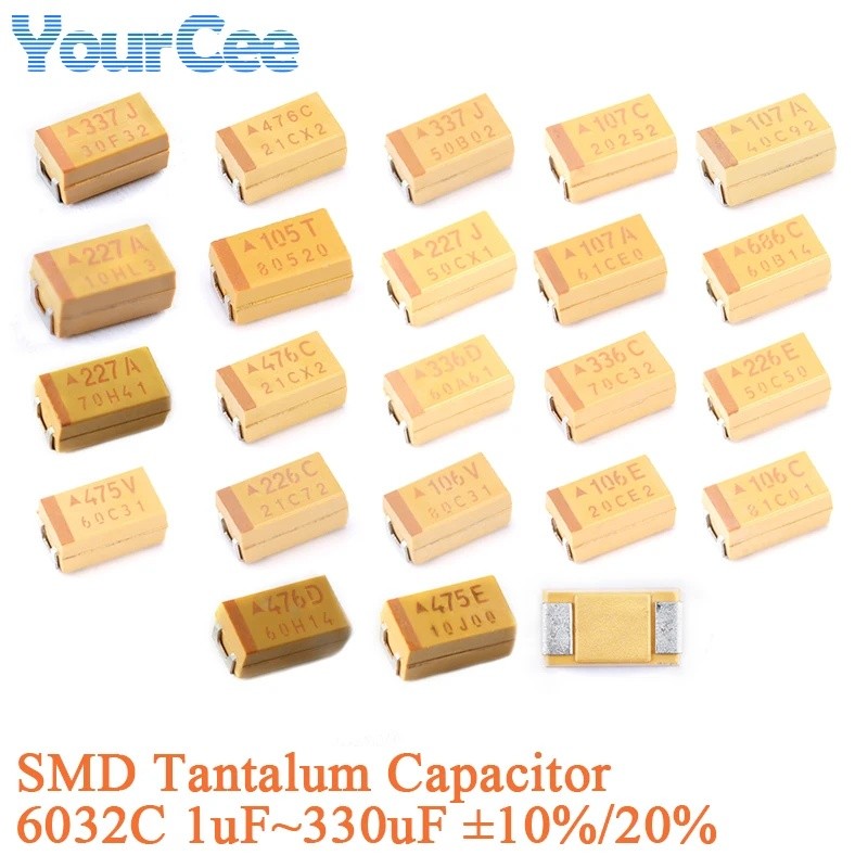 5PCS 1uF~330uF SMD Tantalum Capacitor 6032C ±10% ±20% 35V 25V 16V 10V 6.3.V 1uF 4.7uF 10UF 22UF 33UF