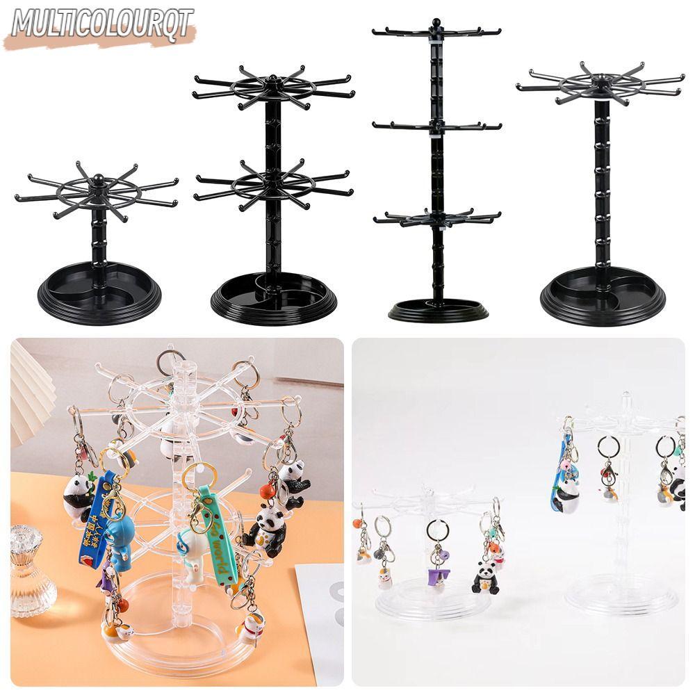 MULTICOLOURQT ชั้นวางจอแสดงผล, ปรับชั้นวัสดุอะคริลิคพวงกุญแจแขวน Rack, Spinner จอแสดงผลหมุนออกแบบ DIY Organizer Desktop Organizer อุปกรณ์จัดเก็บ