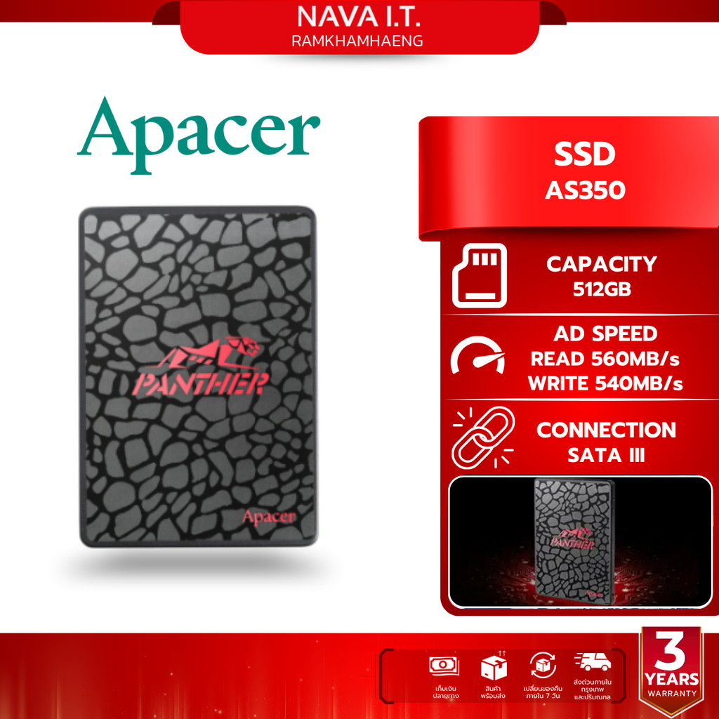 APACER AS350 PANTHER 512GB SSD (เอสเอสดี) 2.5" SATA3 (AP512GAS350-1)
