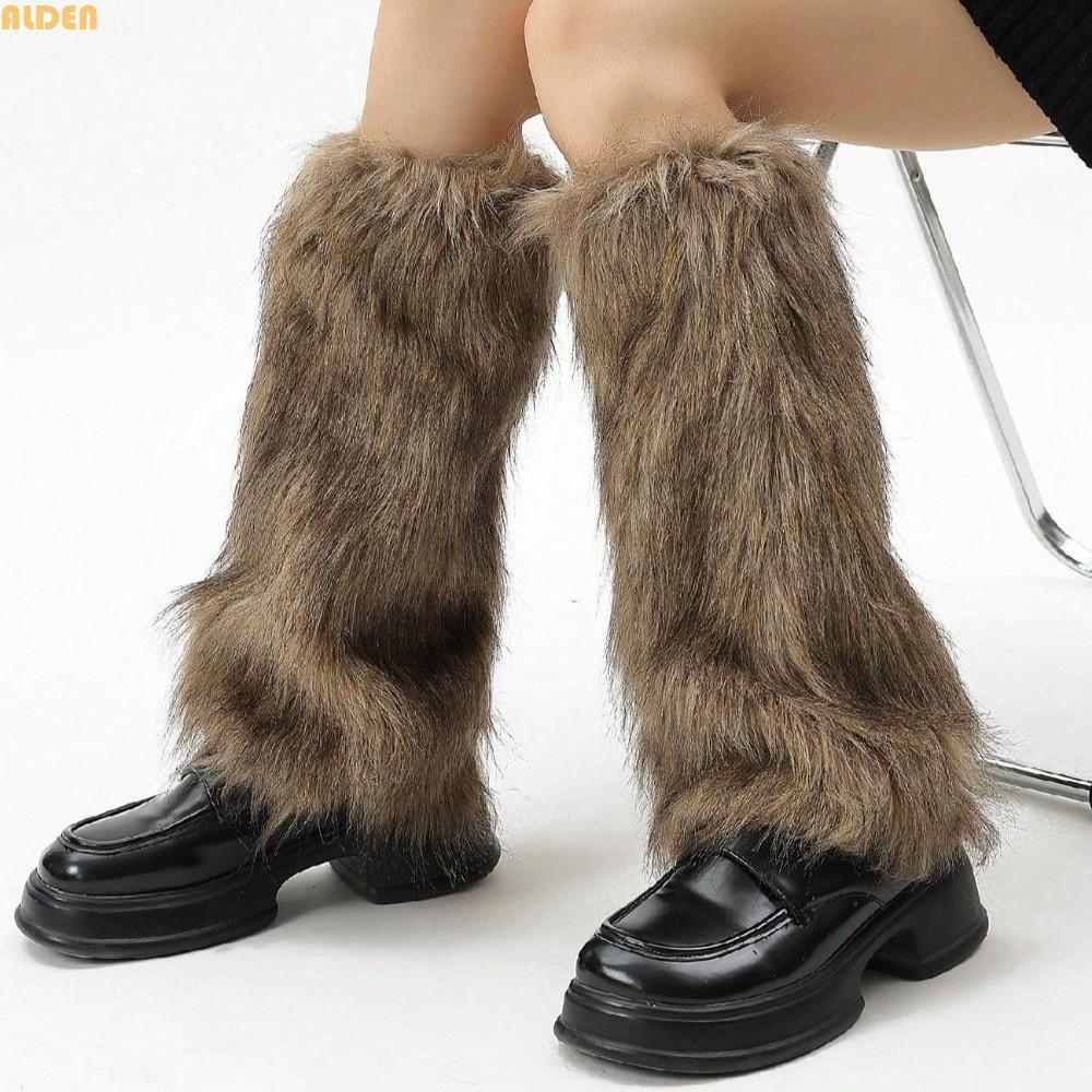 ALDEN Lolita รองเท้า, 40 ซม.Faux Furry ขาอุ่น, แฟชั่น Y2K Kawaii หวานเข่าผู้หญิง