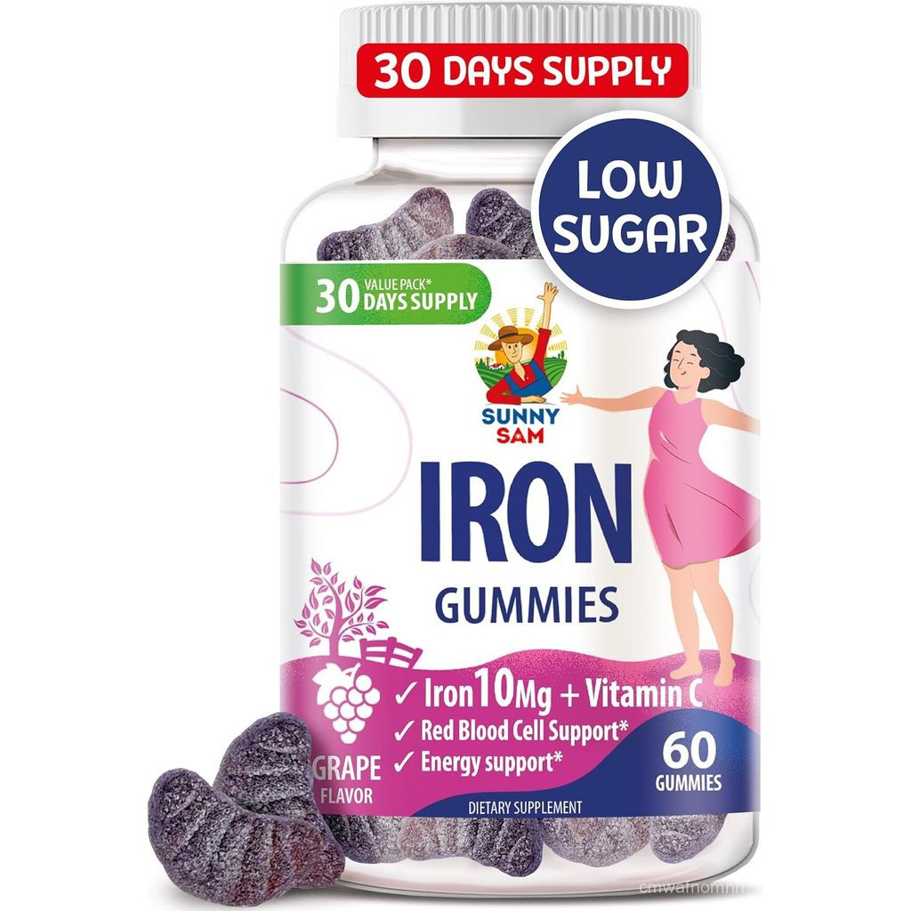 SUNNY SAM Iron Gummies for Kids & Adults - Iron Vitamins with Vitamin C, 10mg per Serving - Chewable