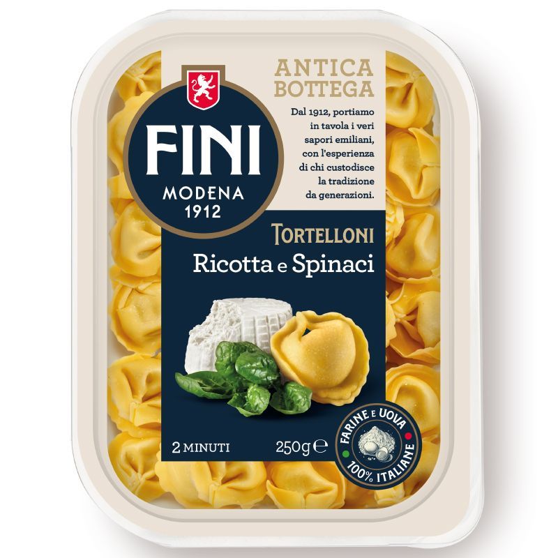 ฟินิทอร์เทลโลนี่ริคอตต้าชีสและผักโขมแช่เย็น 250กรัม Fini Fresh Tortellini with Ricotta Cheese Spinach 250g.