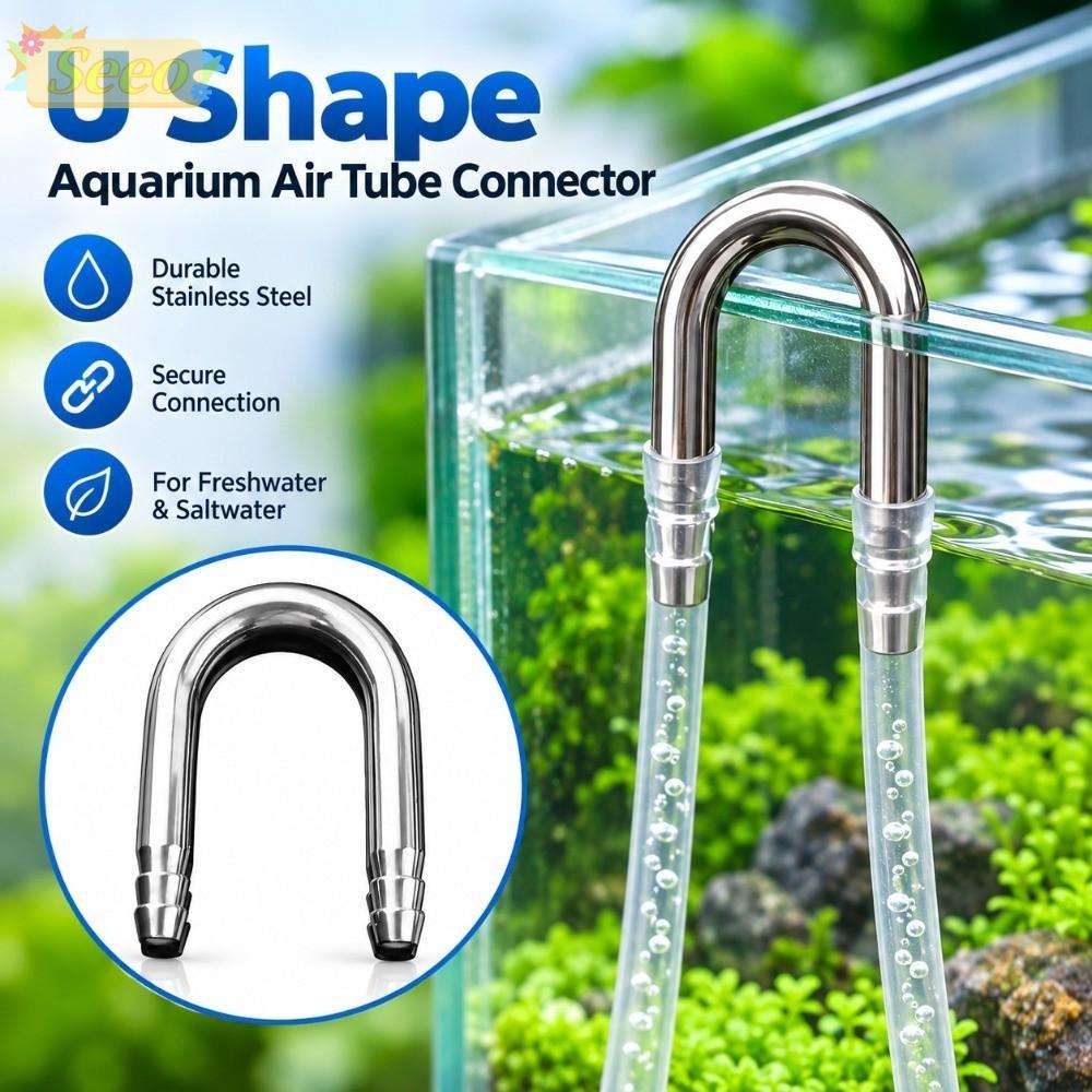 SEEO Aquarium Airline Connector, U รูปร่างสแตนเลสสตีล Air Tube Connector, Diffuser ใช้งานร่วมกับกันส