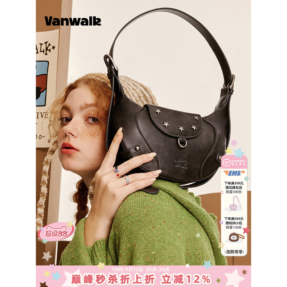 VANWALK Denim Series Original Retro Portable Messenger Bag New Style Girl Bag Commuter Niche Shoulde