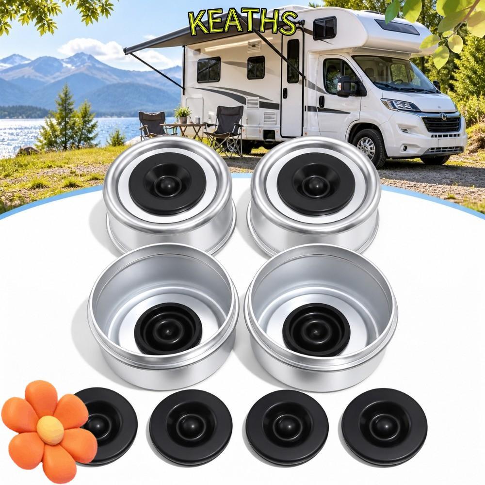 KEATHS 4 ชิ้น Trailer Hub Dust Cap, Heavy Duty 2.44 นิ้ว Trailer Axle Dust Cap, ทนทานพร้อมปลั๊กยางแบ
