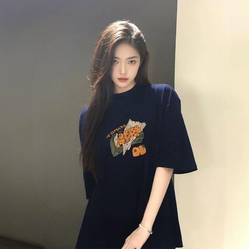 [ส่งจากไทย] เสื้อยืดสาวอวบ การพิมพ์ลวดลายการ์ตูน คอกลม ลายสกรีนคมชัด ผ้านิมม สีดำ/สีขาว ผู้หญิง Clothing Tshirt