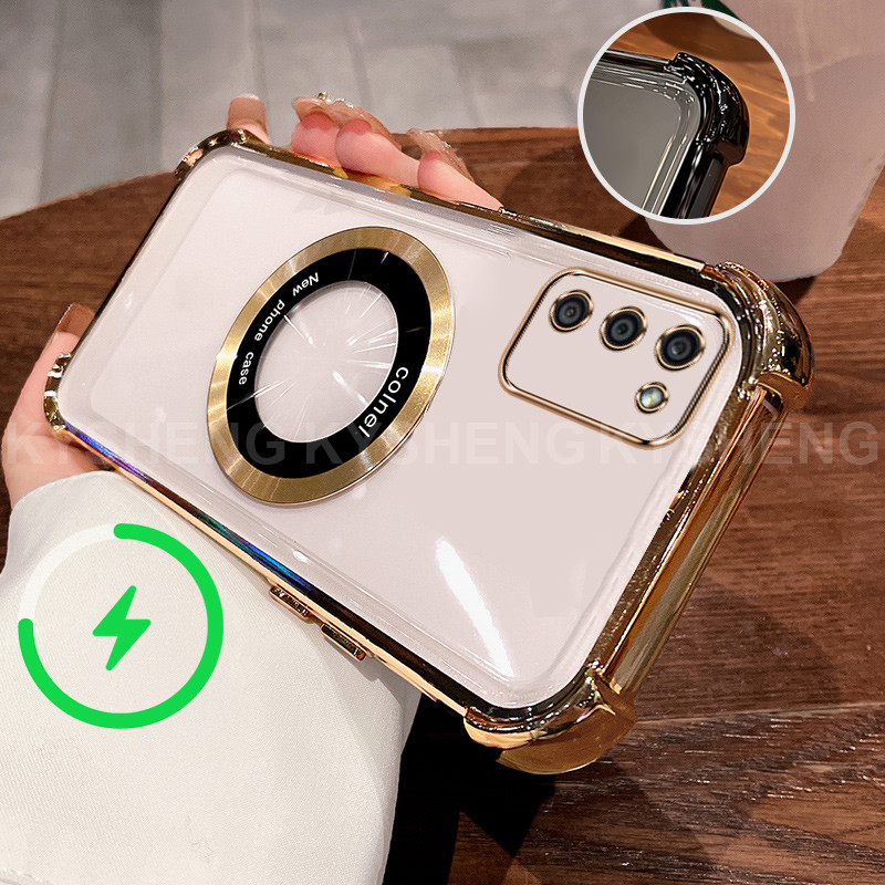 เคสสําหรับ Samsung A02S A03S เคสโทรศัพท์ TPU ชาร์จแม่เหล็กสี่มุมป้องกันการตกเคสนิ่มโปร่งใส 019