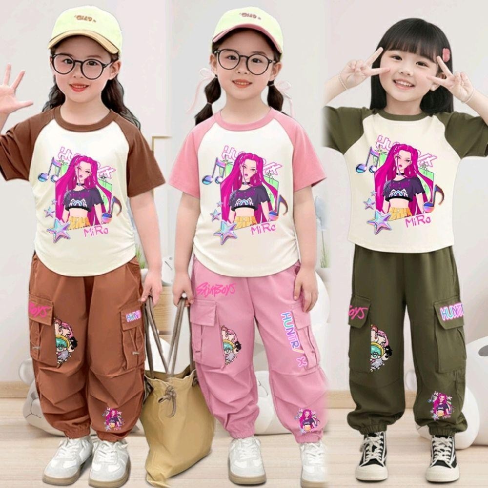 PINKชุดเซ็ทเด็ก2ชิ้น ลายโซดาป๊อป เสื้อยืดลายตามกระแส+กางเกงคาร์โก้ สไตล์เกาหลี 9471