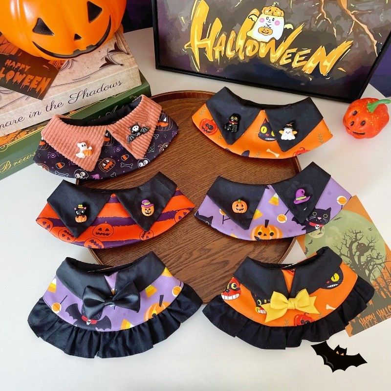 ผ้าพันคอสัตว์เลี้ยงฮัลโลวีน สำหรับแมวและสุนัข ผ้าปรับได้ น่ารักการ์ตูน ปลอกคอ, งานปาร์ตี้สยอง ขนสัตว์ ตกแต่งวันหยุด