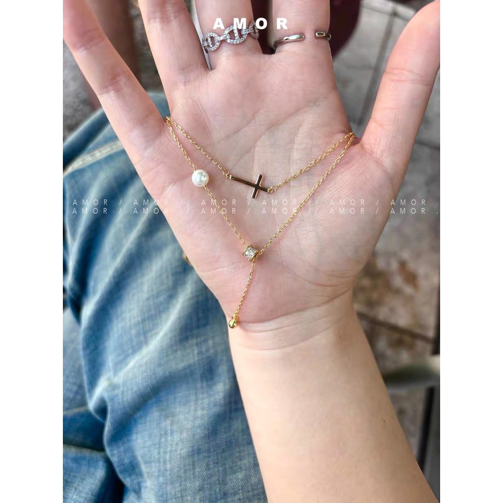 สร้อยคอกางเขนสองชั้น โซ่กระดูกไหปลา ดีไซน์หรู เหมาะสำหรับผู้หญิง - รูปที่ 5