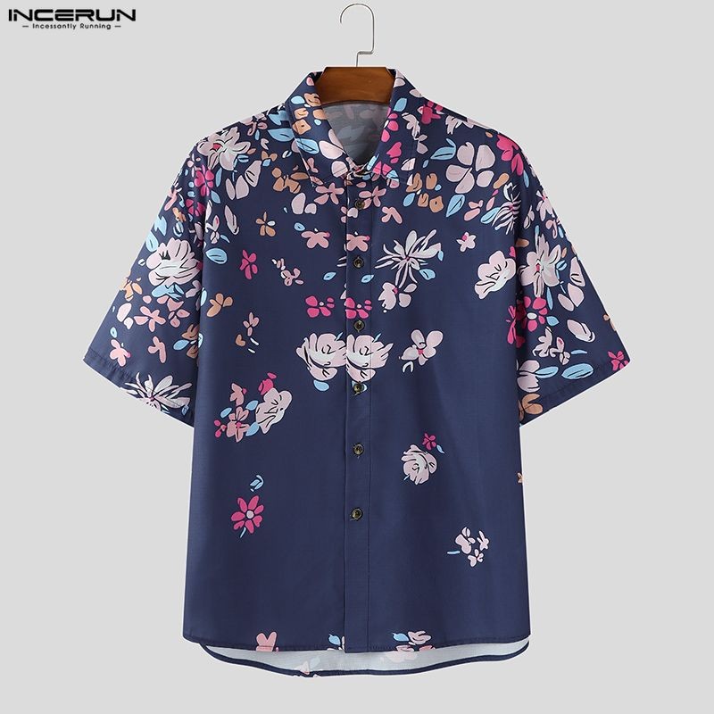 INCERUN ผู้ชายเกาหลีฮาวายสไตล์วันหยุดปกแขนสั้นพิมพ์ลายดอกไม้เสื้อเชิ้ตทรงหลวม ราคา ถูกที่สุด ดีลบีเคเค แกลเลอรีภาพที่ 7