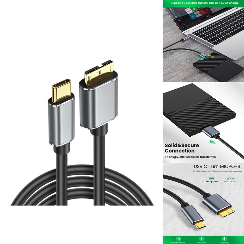 Y65Gbps USB Type C ถึง Micro-B 3.0 สาย 3A ชาร์จเร็วสําหรับแล็ปท็อปฮาร์ดดิสก์ไดรฟ์สมาร์ทโฟนสาย Micro-