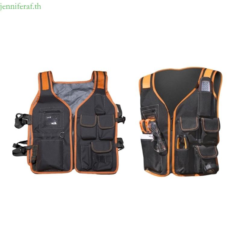 Jenniferf Safety Work Vest Tool Vest Maintenance Kit เสื้อกั๊กหลายกระเป๋าผ้า Oxford