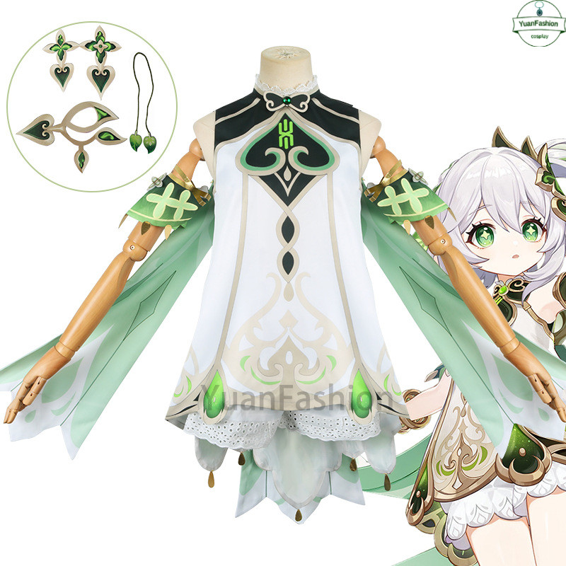 [คลังสินค้าพร้อม]Genshin Impact คอสเพลย์เทพธิดาของหญ้า Nahida คอสเพลย์เกมเสื้อผ้าอนิเมะชุดวิกผมคอสเพ