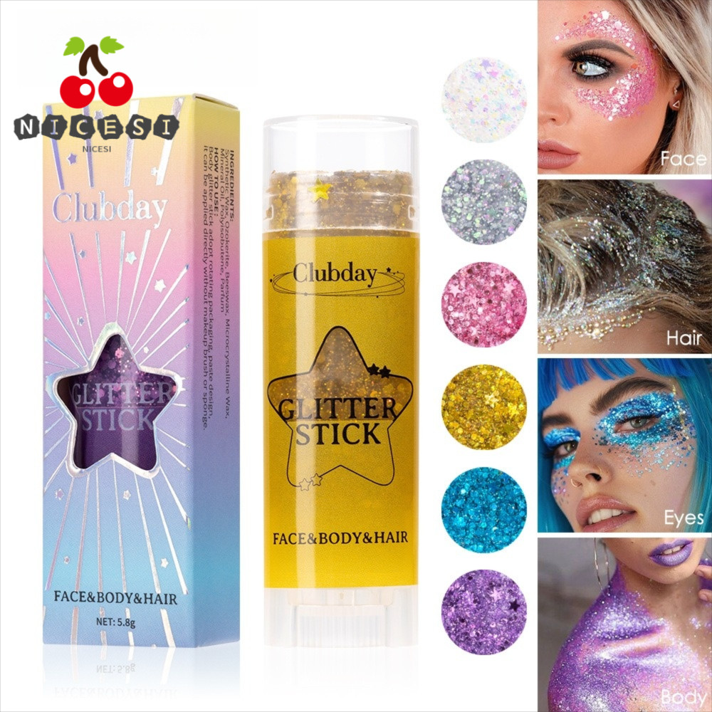 NICESI Sequins Glitter Stick, Body Paint Glitter Body Glitter Sticks Glitter Cream, 6 สีแบบพกพา Chee