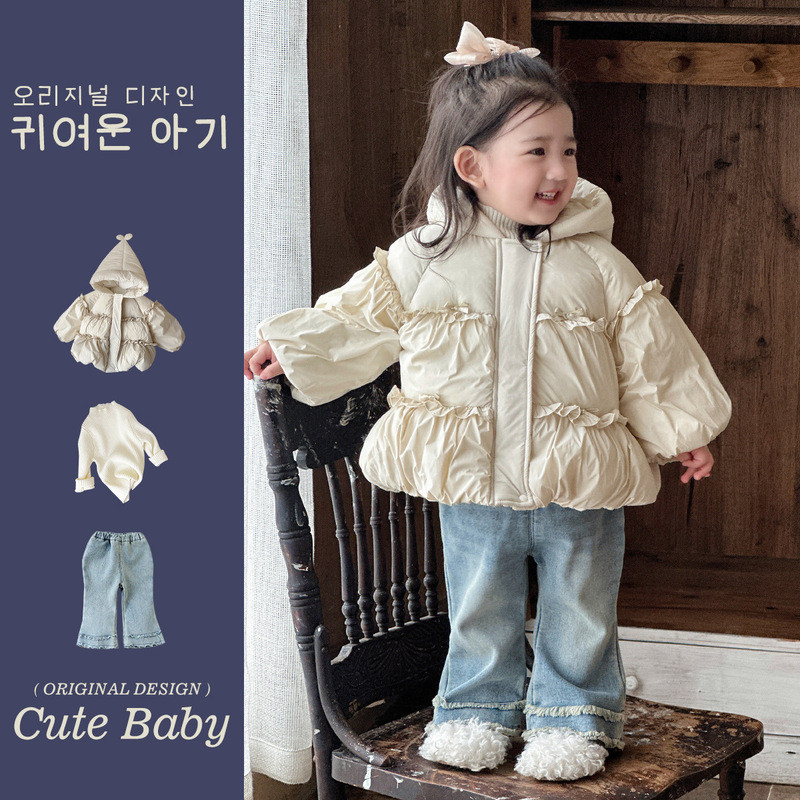 แจ็คเก็ตเด็กหญิงแบบใหม่ ผ้าฝ้ายพร้อมฟูก อุ่นในฤดูหนาว สำหรับเด็กเล็ก สไตล์ตะวันตก