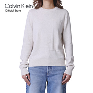 CALVIN KLEIN เสื้อสเวตเตอร์แขนยาวผู้หญิง Smooth Cotton รุ่น …