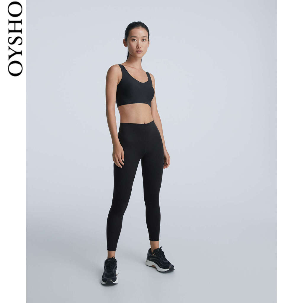 Oysho สีดําข้อเท้ายาวกีฬากางเกงขายาวข้อเท้ากางเกงขายาวกางเกงโยคะผู้หญิง 31219232 800