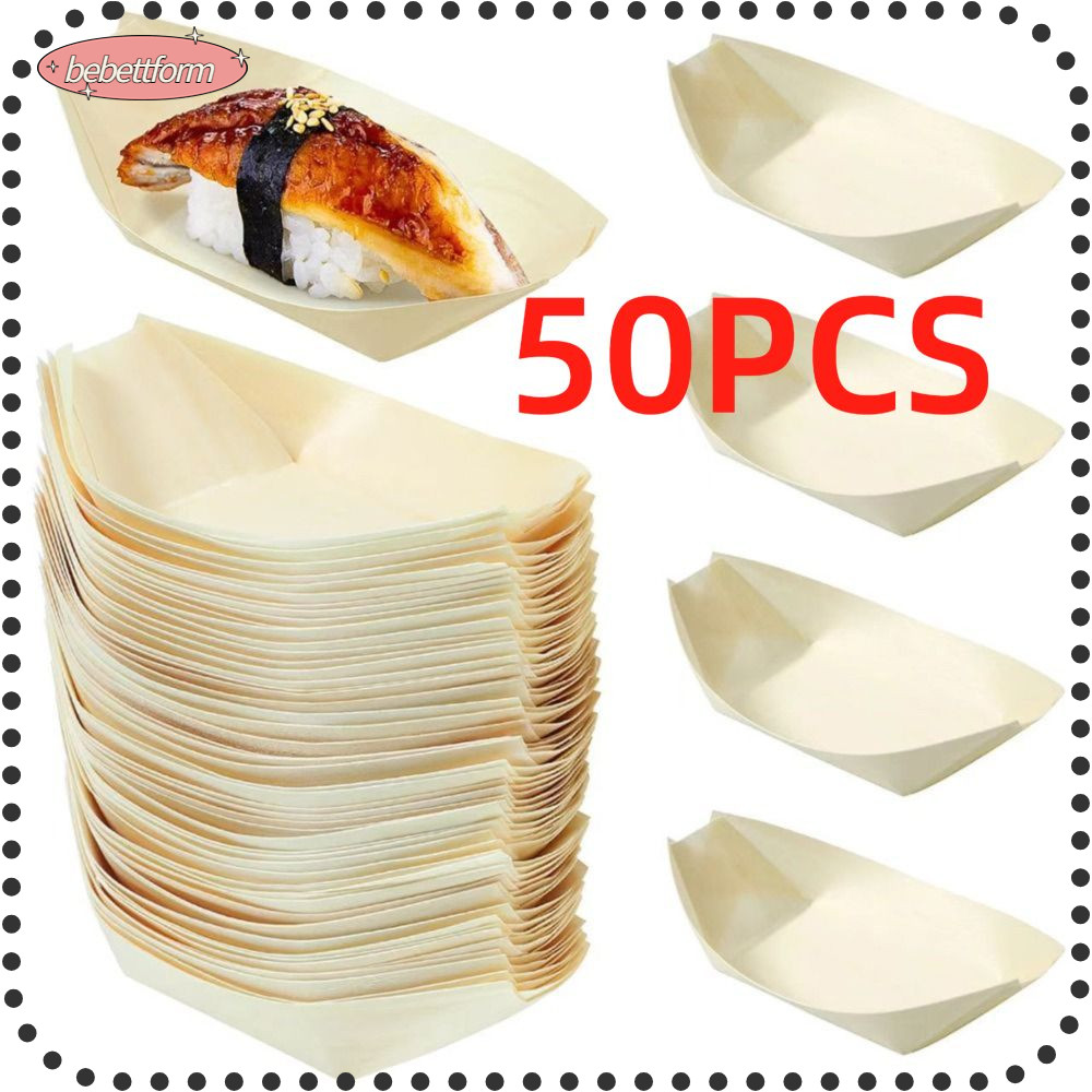 BEBETT 50ชิ้น/แพ็ค ถาดใส่ขนม ถาดเรือ กระทงเรือ คุณสามารถใส่ของว่างของหวานซูชิอาหารญี่ปุ่นฯลฯ