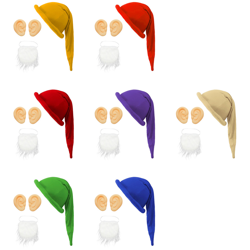 ผู้ใหญ่เด็ก 3 ชิ้นคริสต์มาส Dwarf Gnome Elf คอสเพลย์เครื่องแต่งกาย Props 1 คู่หูเบาะ Brim Dwarf Poin