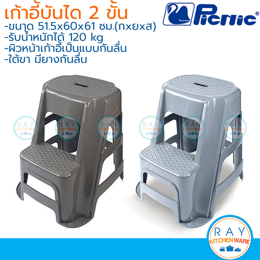 Picnic เก้าอี้บันได 2 ชั้น พลาสติกรับน้ำหนักได้ 120 กิโลกรัม มียางรองกันลื่น ปิกนิค