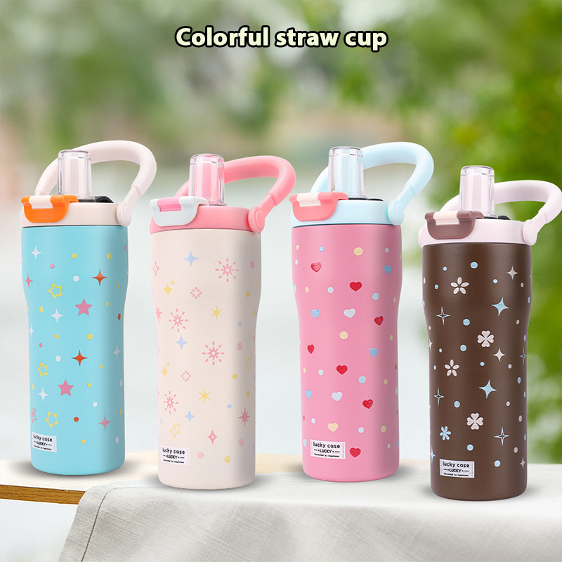 ถ้วยกาแฟสแตนเลส316 มีหลอดดูด 800ml นักเรียนถ้วยน้ําความจุขนาดใหญ่ มีที่เก็บฝาหลอด ความเย็นได้นาน T01307