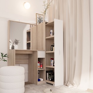 Looms โต๊ะเครื่องแป้ง รุ่น PHILANA สีโซลิดโอ๊คตัดสีขาว (100x…