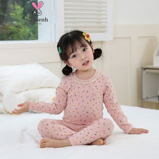 ชุดนอนลายดอกไม้หมีสำหรับเด็กหญิงอายุ 80-140 ซม., สไตล์เกาหลี…