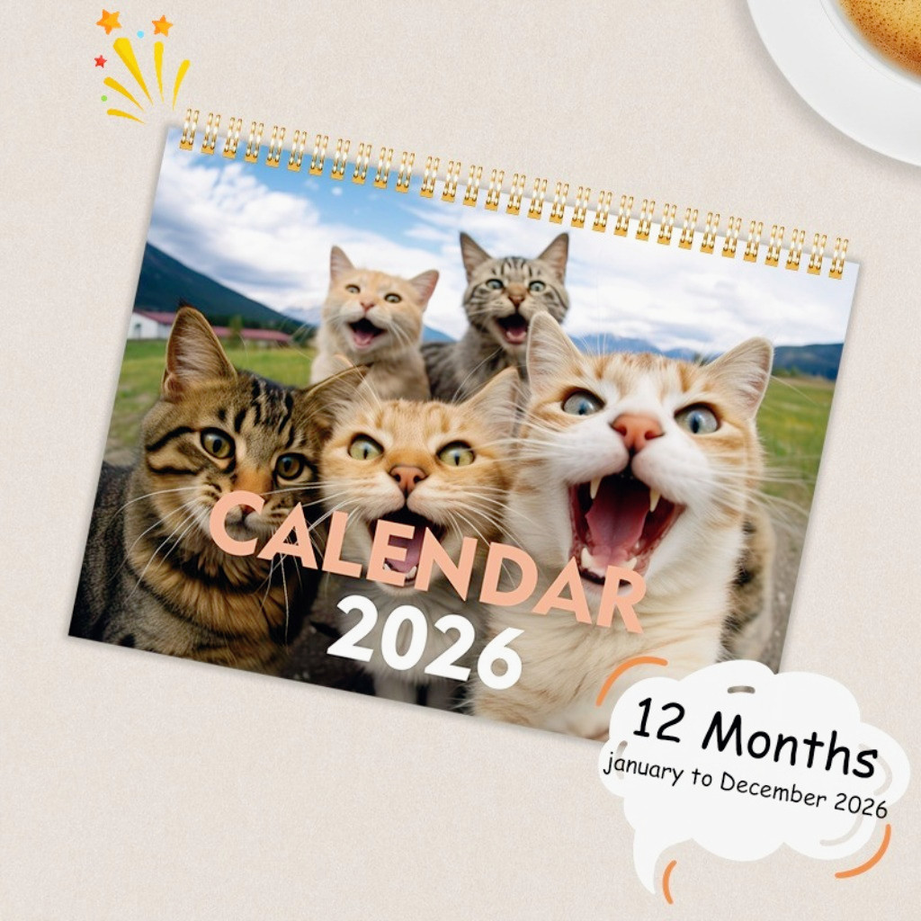 2026 ปฏิทินปีม้าปฏิทินแมวและเพื่อนเซลฟี่ผนังปฏิทินสุนัขเครื่องประดับตั้งโต๊ะของขวัญปีใหม่
