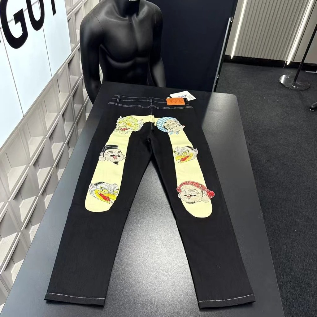 EVISU Fushen Jeans แบบคลาสสิก ลาย.Multi-Element Old Man Pattern เหมาะสำหรับฤดูใบไม้ร่วงและฤดูหนาว สี