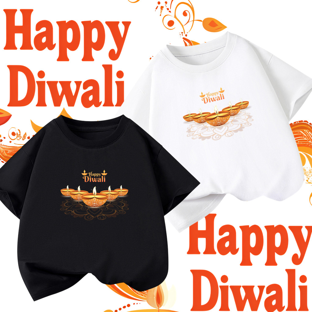 Diwali เสื้อยืด Happy Diwali Festival of Lights เสื้อยืดลําลองแฟชั่น 100% cotton สำหรับผู้ชายและผู้ห