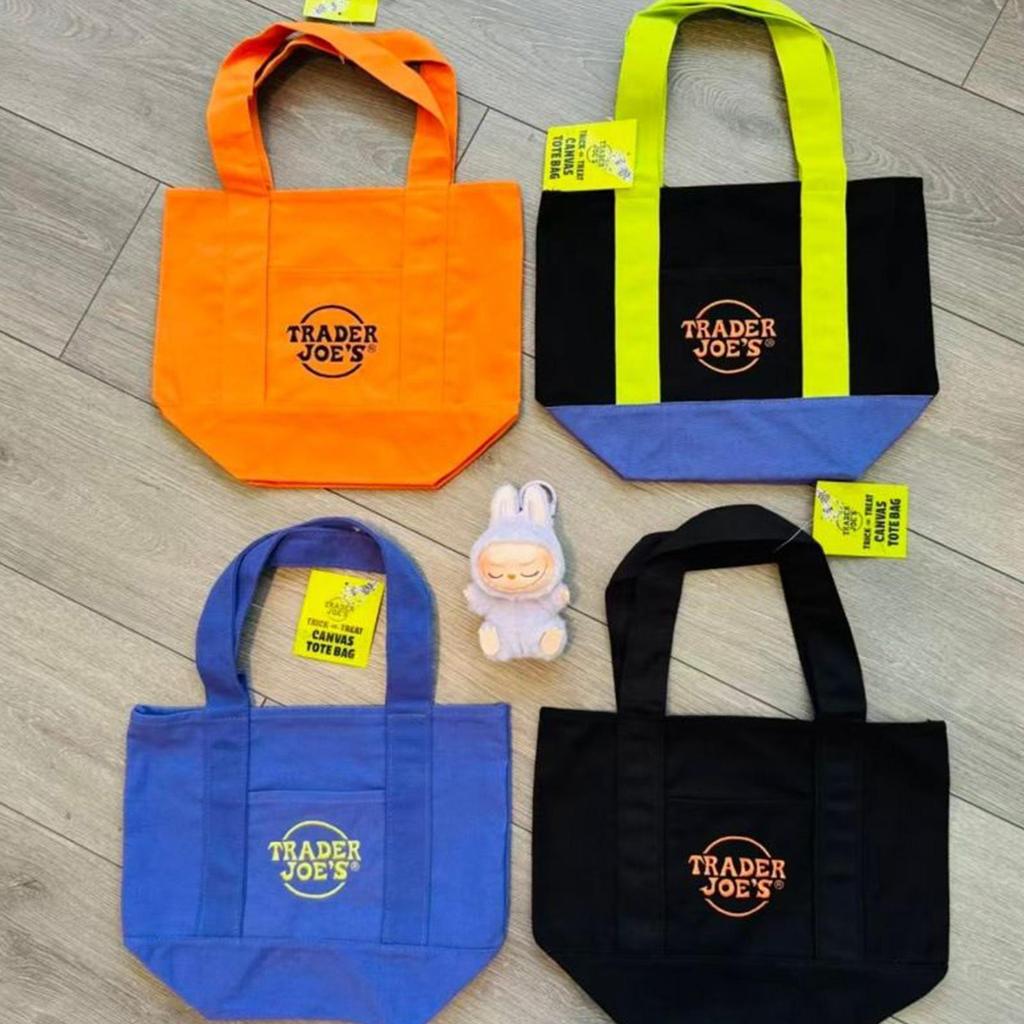 Trader Joes Pastel Mini Canvas Tote กระเป๋าทนทานร้านขายของชํากระเป๋าถือสําหรับคุกกี้ขนมขบเคี้ยวช็อกโ