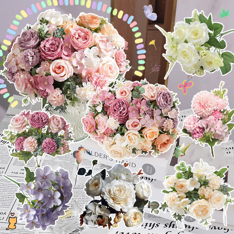 ดอกไม้ปลอม 7 ดอก 3 สี DIY ช่อดอกโบตั๋น ดอกไม้ประดิษฐ์ สําหรับตกแต่งบ้าน งานแต่งงาน