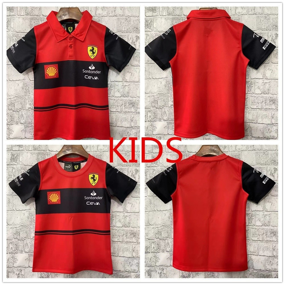 เสื้อยืด Ferrari f1 KIDS 2022 2023 Scuderia Ferrari F1 เสื้อโปโลเสื้อเยาวชนสําหรับเด็ก