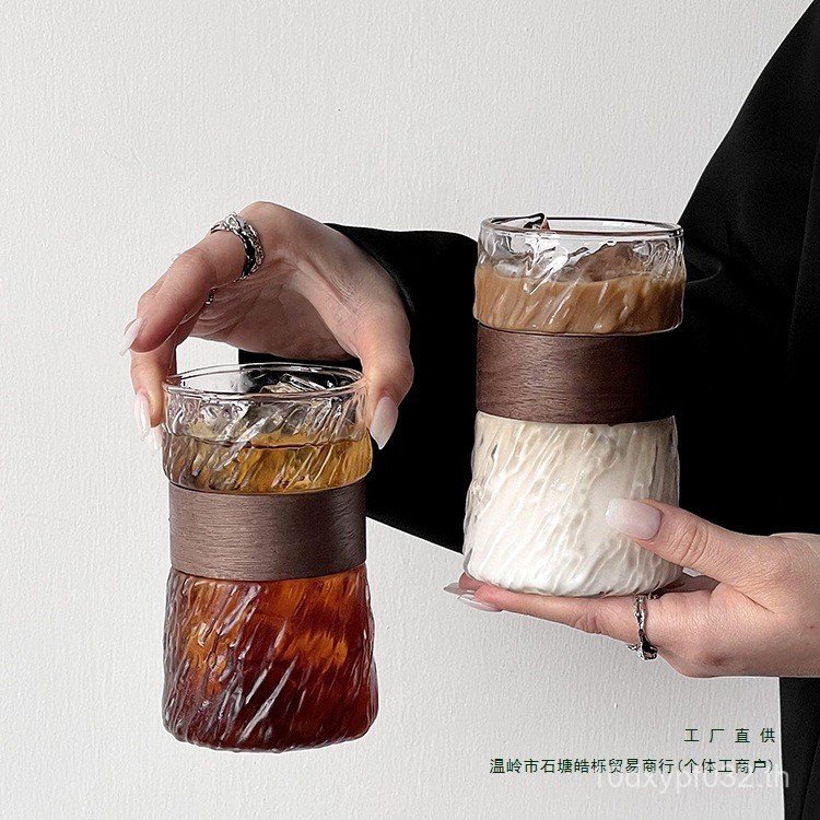 แก้วป้องกันการลวก Retro High-value Cyclone ทนความร้อนน้ําแข็งสไตล์อเมริกันแขวนหูถ้วยชาทนความร้อนถ้วย