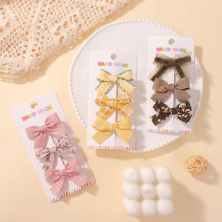 ชุดaccessories 3ชิ้นสำหรับเด็กหญิง: กิ๊บและโบว์น่ารัก ลายดอกไม้และปิ่นปักผม ของขวัญสำหรับสาวน้อย