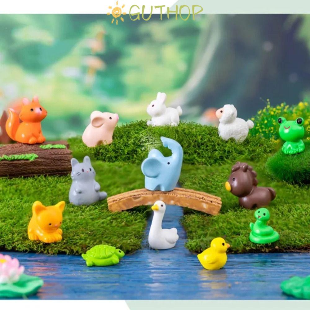 GUTHOP สัตว์รูปปั้นขนาดเล็ก,งานฝีมือเรซิน Miniature การ์ตูนสัตว์ตุ๊กตา, DIY ของเล่นเด็กบอนไซ Micro ภูมิทัศน์เครื่องประดับตกแต่งบ้าน