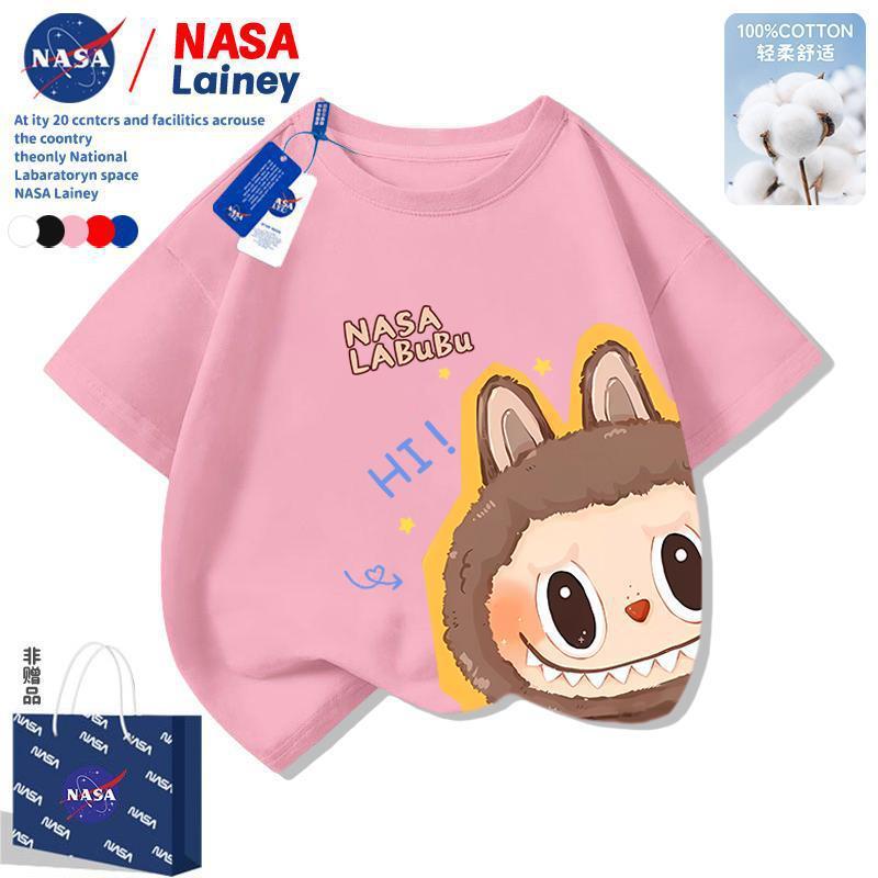 NASA labubu NASA labubu เด็กน่ารักเสื้อยืดแขนสั้นชายหญิงเด็กเสื้อผ้า 2025 ฤดูร้อนด้านบน HBCT