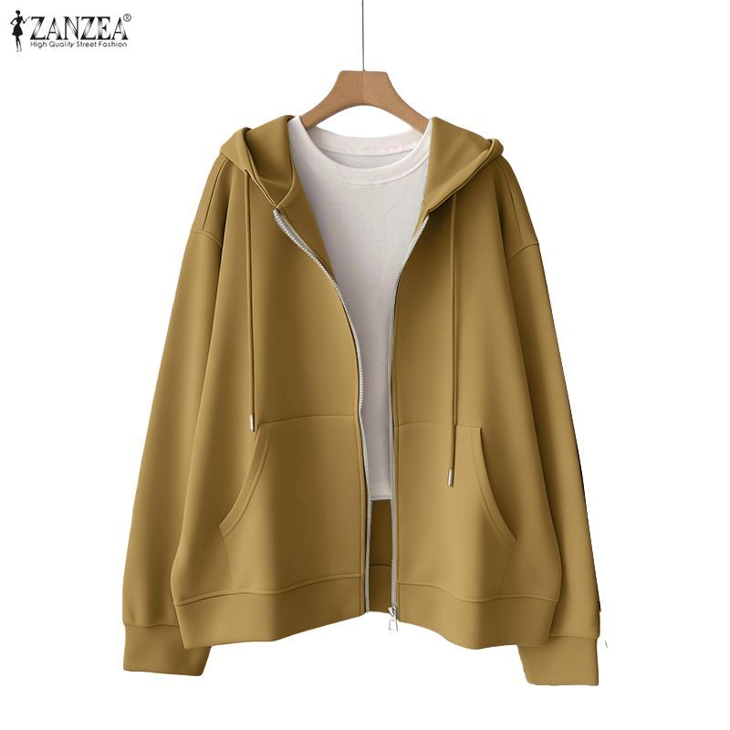 ZANZEA เสื้อฮู้ดผู้หญิง แบบซิป-up ลายเกาหลีแขนยาว สวมใส่สบาย ๆ ในทุกวัน
