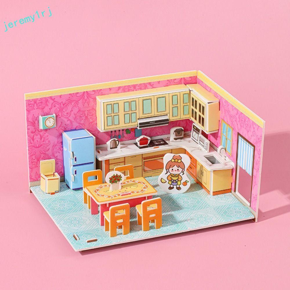 JEREMY1RJ 3D Room Model Puzzle Toys, 3D Model Kitchen 3D Room Cardboard, Room Puzzle Bedroom Living 