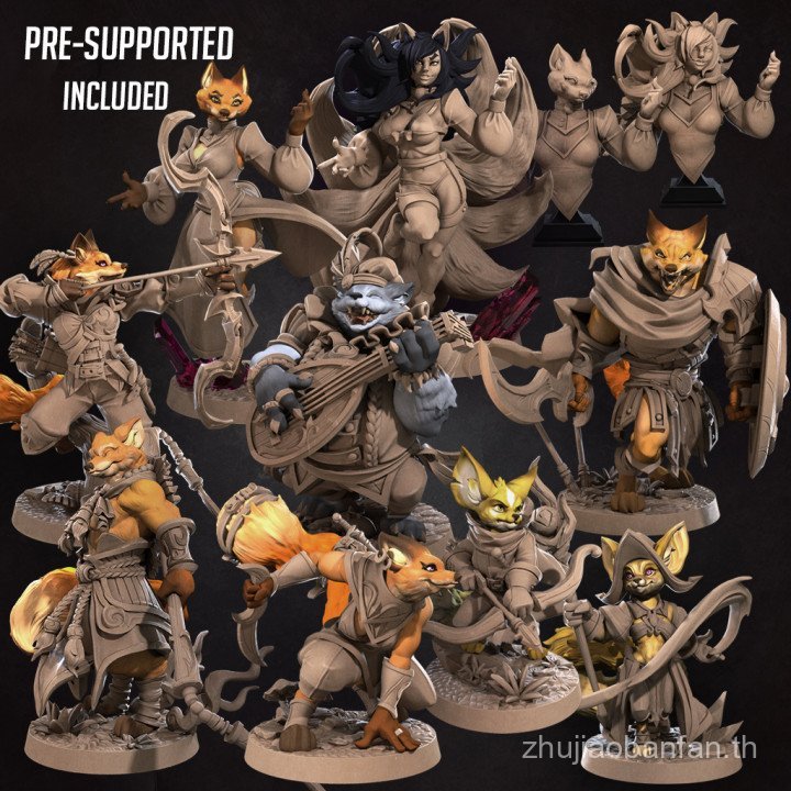 [Fox Family] Hunter Mage Ranger Nomadic Monk Warrior Nun Maid dnd Running Group Model