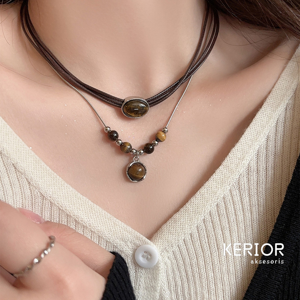 เคอร์IOR สร้อยคอคอหินเสือห้อยวินเทจแฟชั่นเหมาะสําหรับทุกรูปแบบชั้นสูง เค059