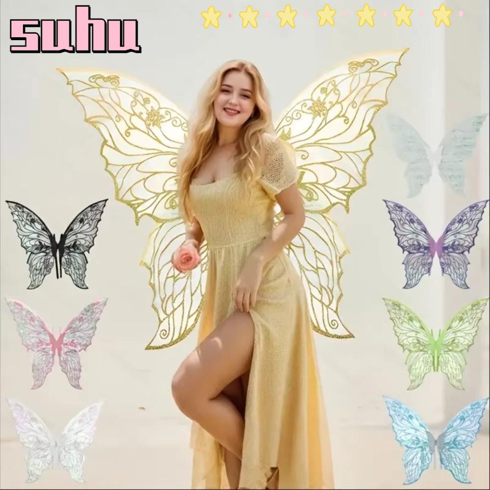 SUHUHD Angel Wings, Organza Sparkling Fairy Wings, Cute Princess Angel Wing Dress UP Cicada Wing for