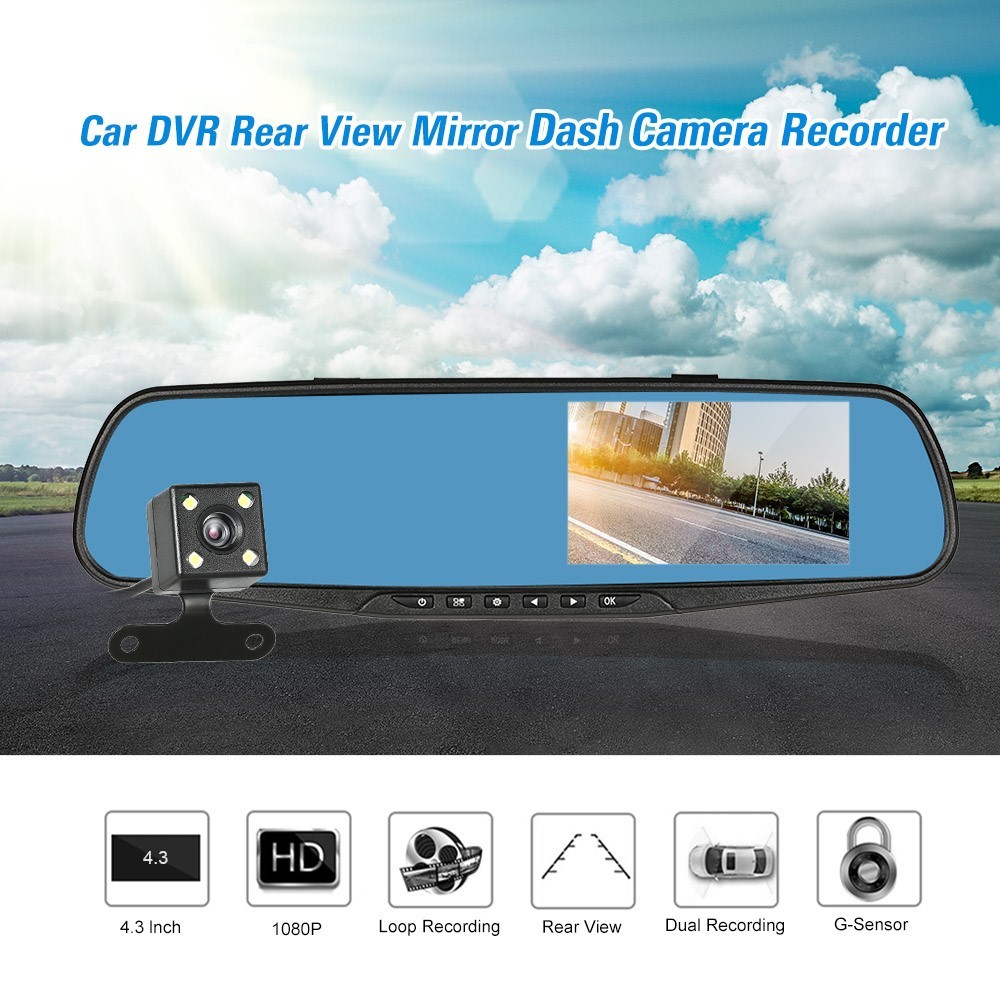 4.3'' กล้อง DVR ติดรถยนต์เลนส์คู่ Dash Cam มุมมองด้านหลัง Mi