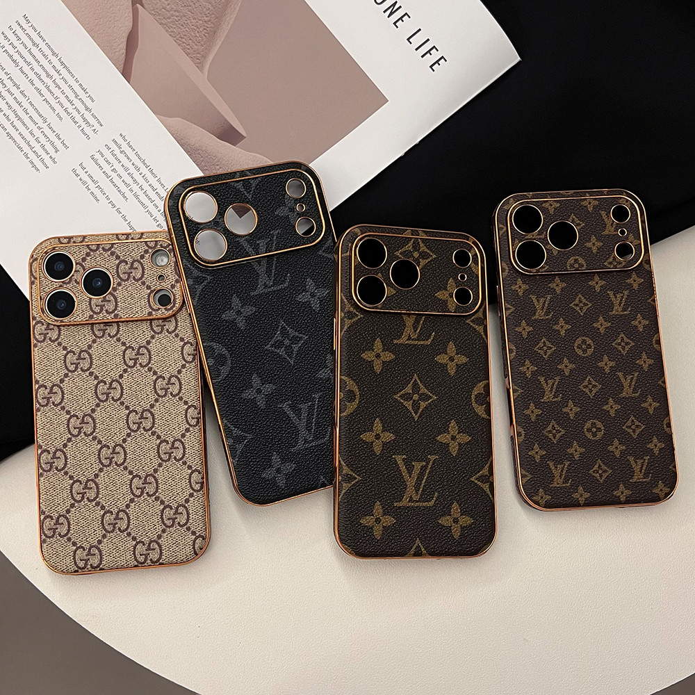 Gold Electroplated Edgeเคสโทรศัพท์พร้อมป้องกันกล้องTPUหนังสําหรับiPhone 17 17ProMax 16 16ProMax 15 15ProMax 14 14ProMax 13Pro 12ProMax 11