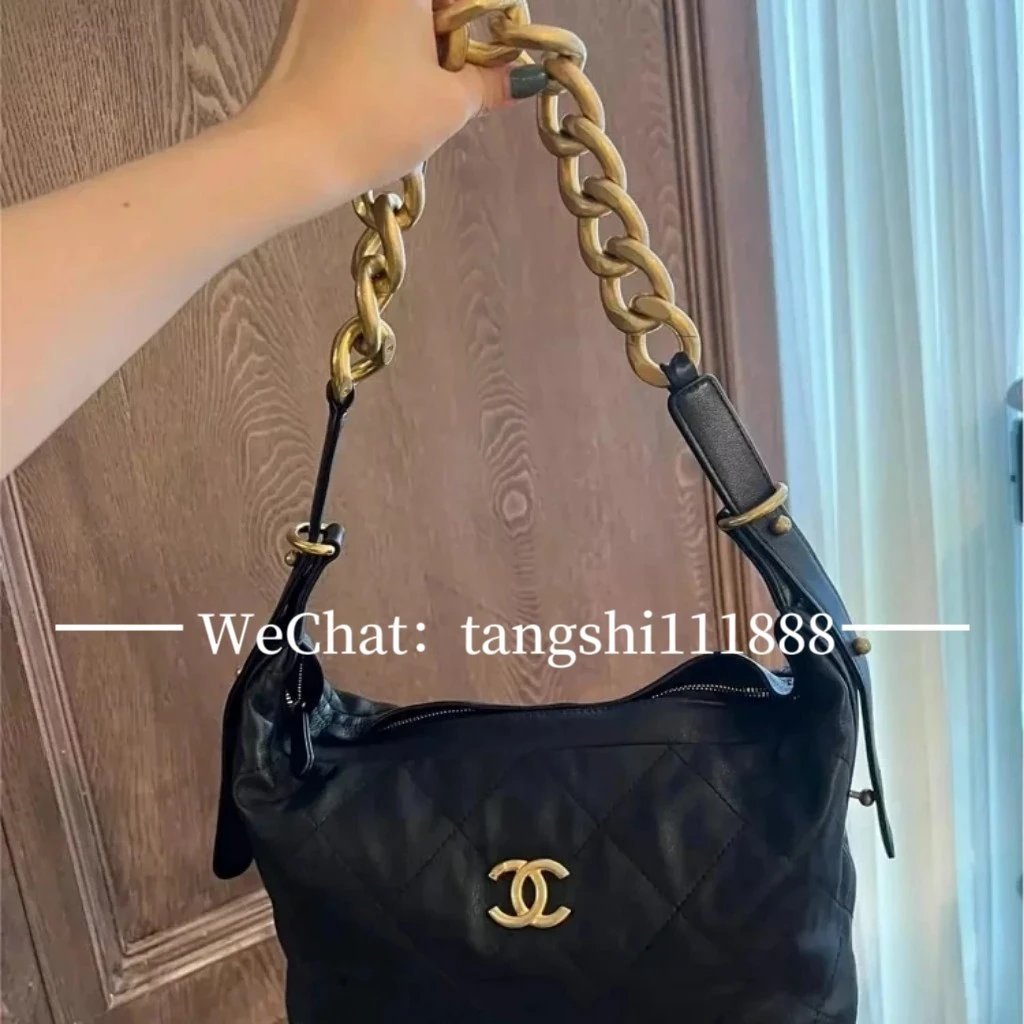 CHANEL CHANEL Underarm Bag Black Gold CHANEL Hippie Bag