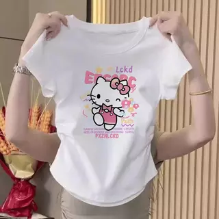 [S-XL มีหลายขนาด] เสื้อยืดคอกลมแขนสั้นเข้ารูปพิมพ์ลายการ์ตูนแฟชั่นสาวฮอตสำหรับฤดูร้อน