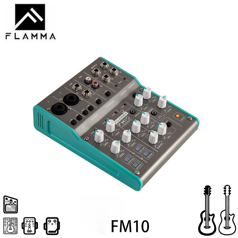 FLAMMA FM10 เครื่องผสมเสียงดิจิตอล 6 ช่องผสมคอนโซลการ์ดเสียงอินเทอร์เฟซ USB 48V Phantom Power สําหรั