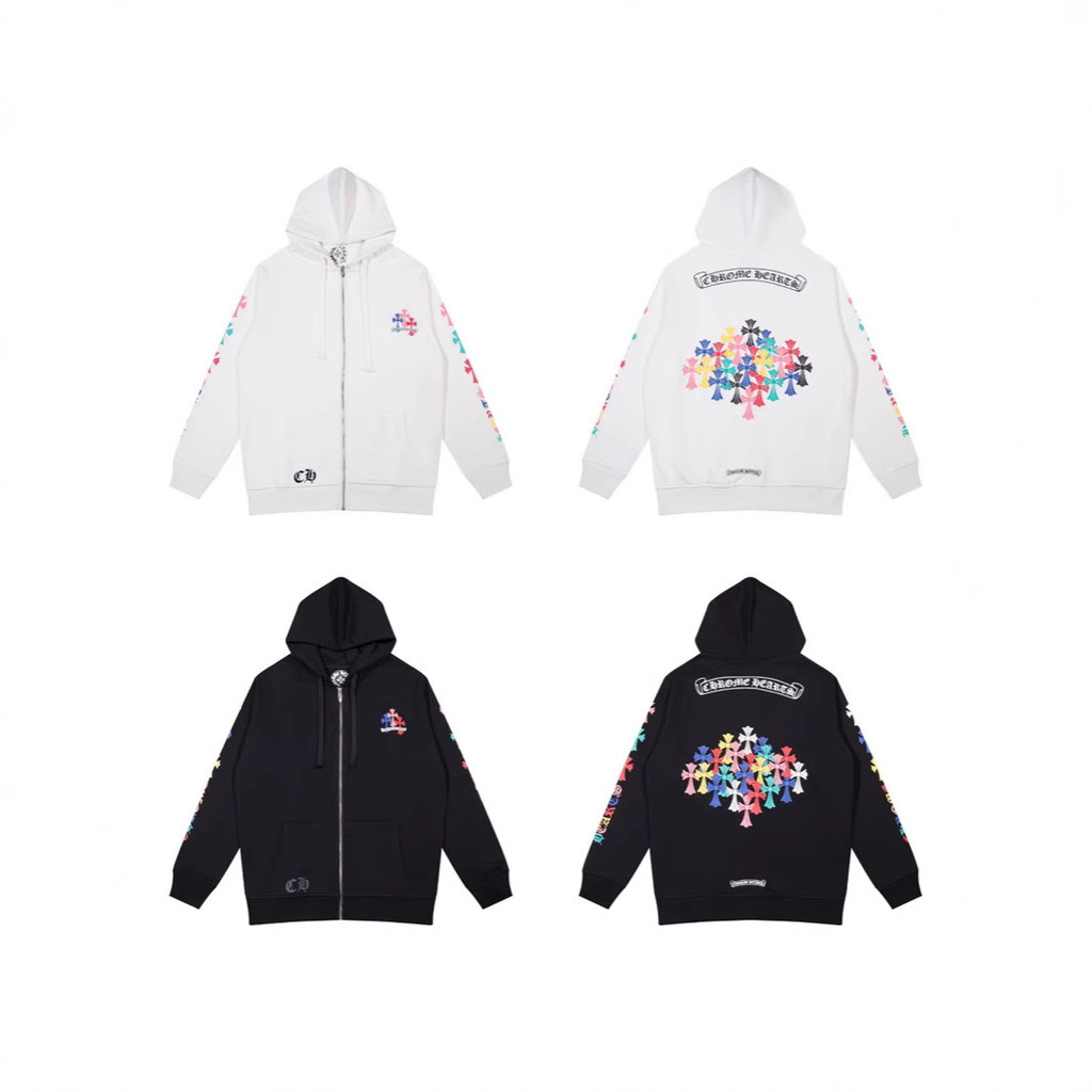 IA54 Chrome Hearts 2025Spring and Autumn Cross Colorful Printed Zipper Hooded Sweatshirt