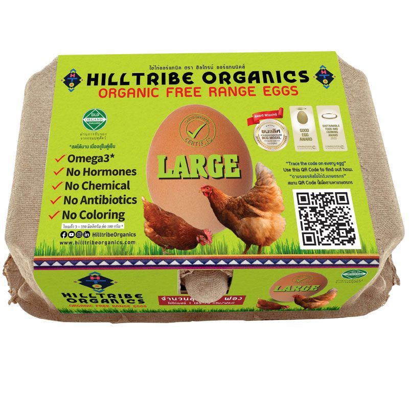 ฮิลไทรบ์ไข่ไก่ออร์แกนิคขนาดใหญ่แพค 6ฟอง Hilltribe Organic Eggs Large Size Pack 6pcs. [หมายเลขบาร์โค้ด 8859226200105 ]